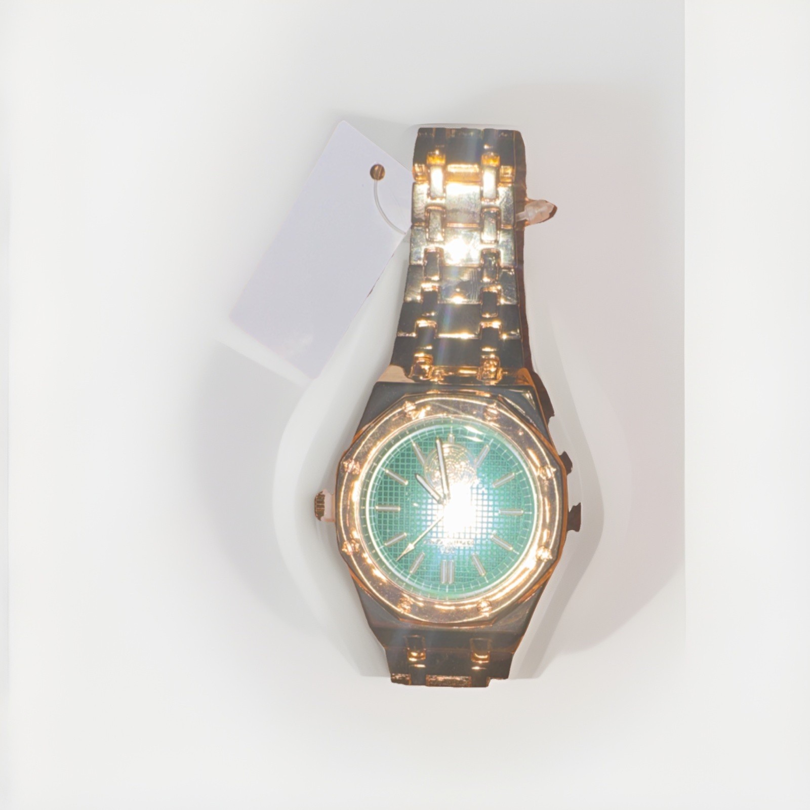 Montres Carlo Men’s Analog Wristwatch Green Dial Gold Octagon Case Metal Band