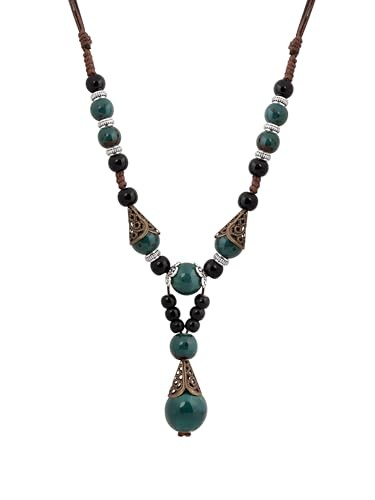 Vintage Bohemian Ethnic Colorful Ceramic Bead Long Y Necklace, Hippie Boho S01