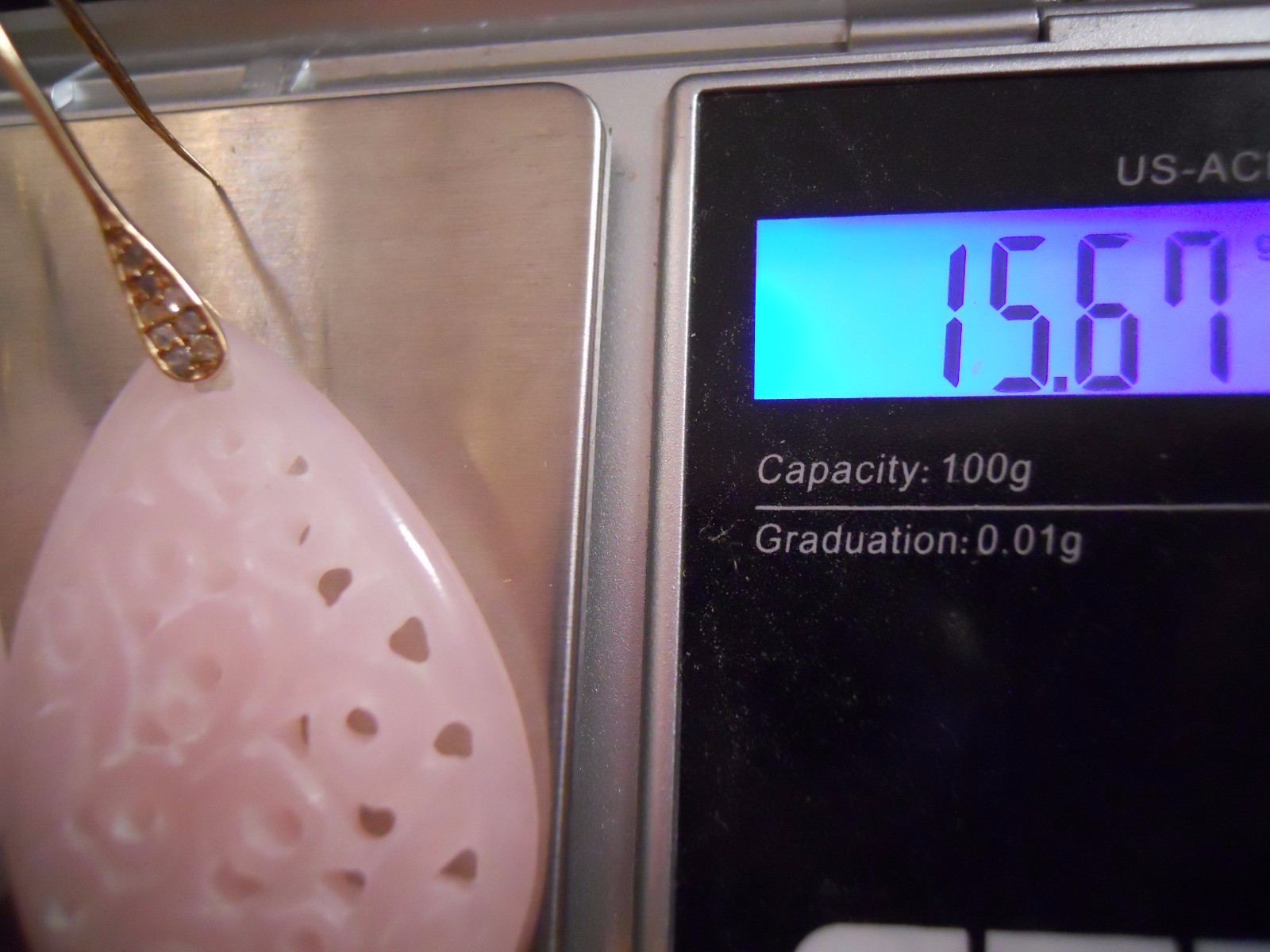 HEAVY 15.67G 10K YELLOW GOLD 66.10CT PINK QUARTZ DIAMOND CARVED FLOWER EARRINGS
