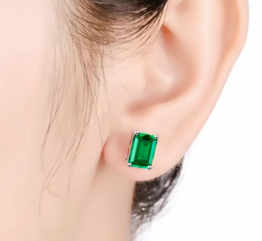 Men Women 925 Silver Post Square Rectangle Cubic Zirconia Stud Earrings PE23