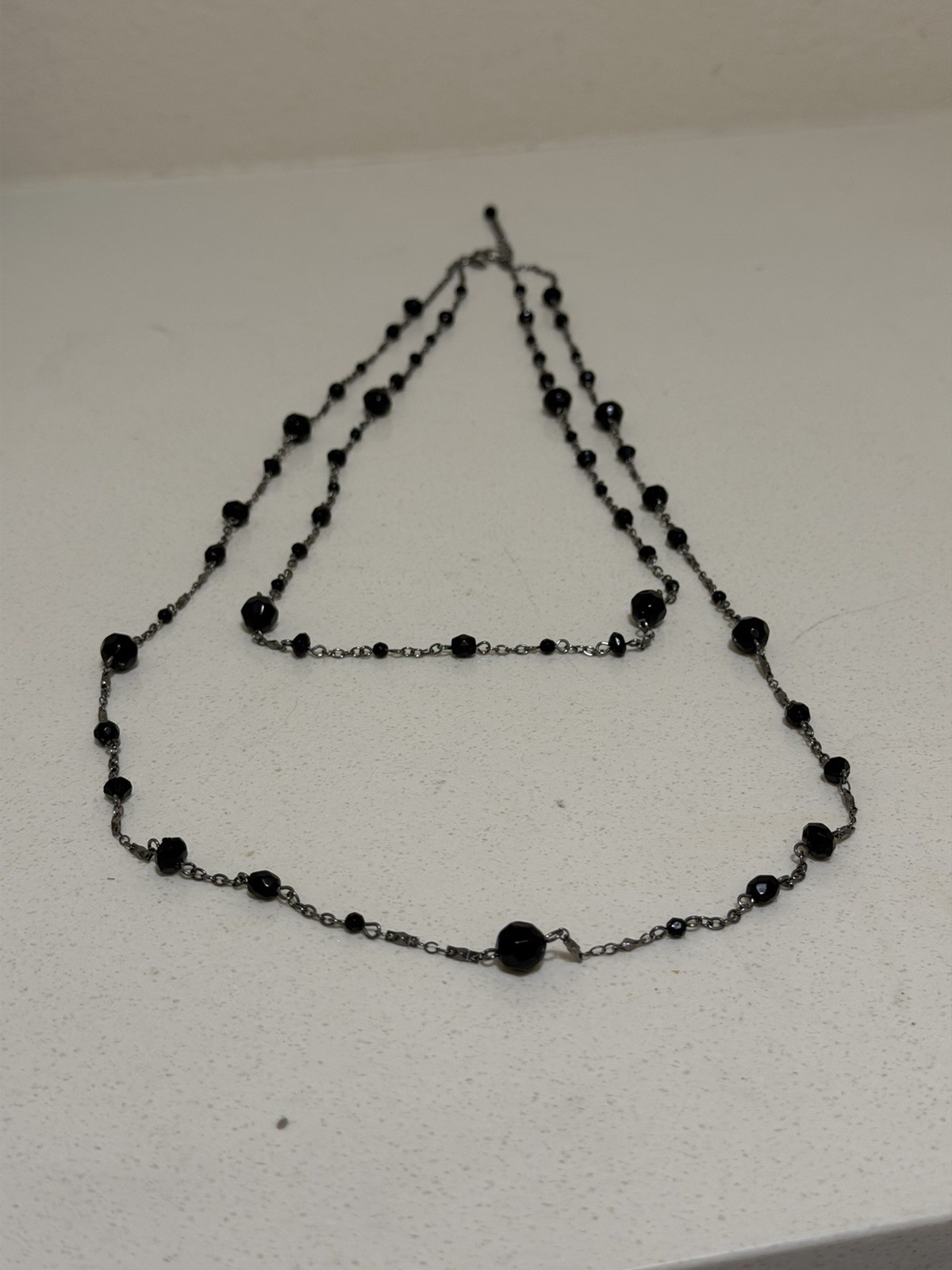 Ann Taylor Black Layered Beaded Multi-Strand Cable Chain Necklace Signed