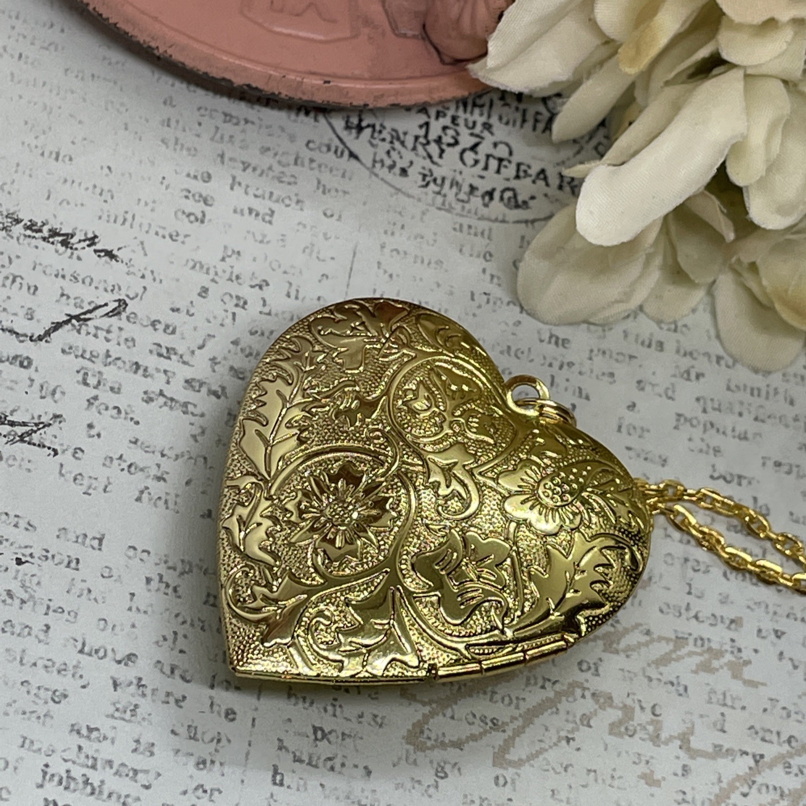 Gold Heart Locket Blue Wht Birthday Anniversary Wedding Dragonfly Cameo Necklace