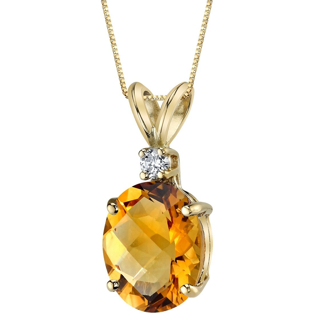 Oravo 14 Kt Yellow Gold Oval 2.25 cts Citrine Diamond Pendant