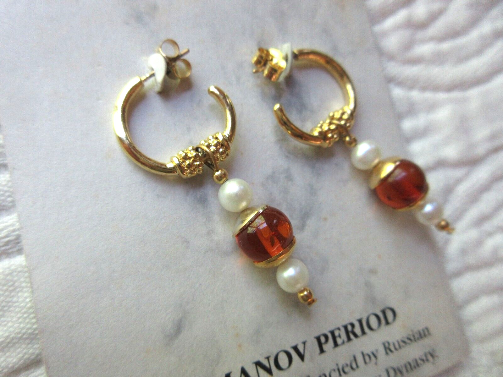 MUSEUM COMPANY REPRODUCTION EARRINGS NWT ROMANOV PERIOD GOLD PLATE PEWTER USA