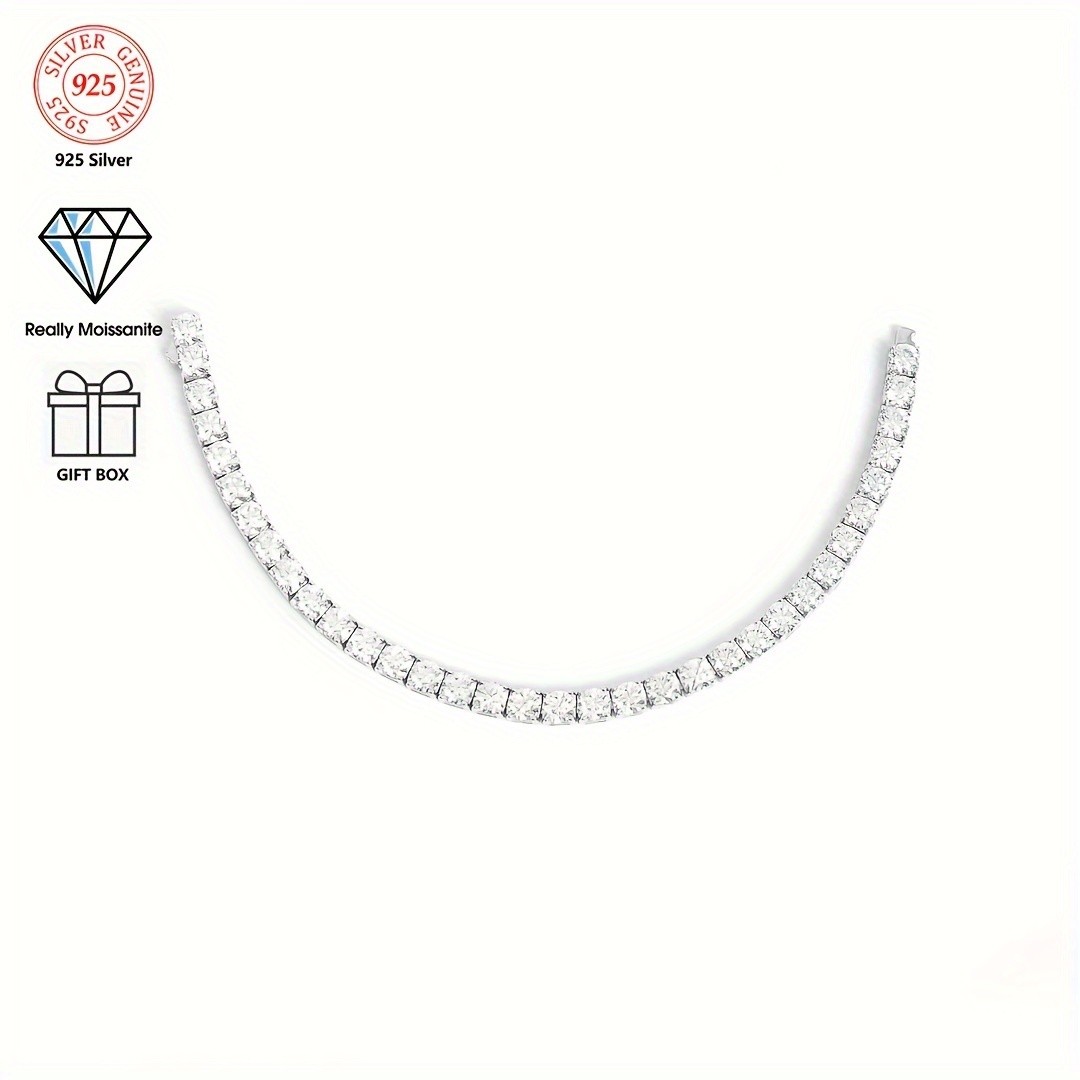 Moissanite Tennis Bracelet 5mm D VVS1 Round 925 Silver White 0.2inch 17-22cm