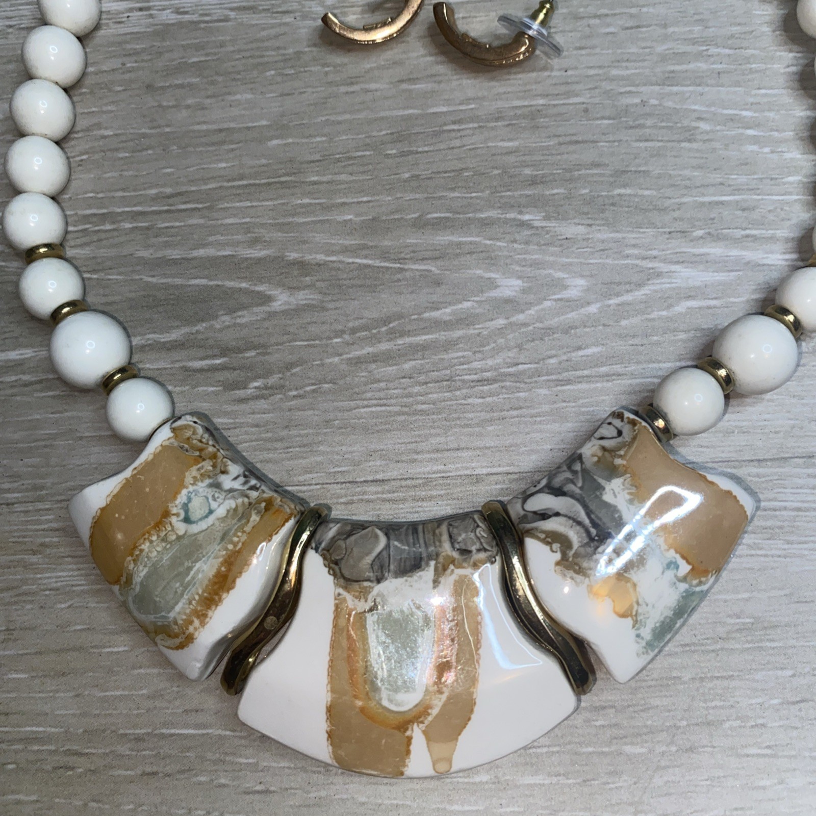 Enamel Bold Statement Beaded Necklace-unbranded& RMN Ear Earrings (0119)