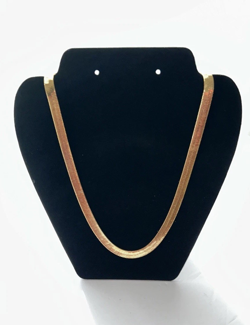 24k Gold Plated Herringbone Necklace 24 Inch Long 4mm Wide