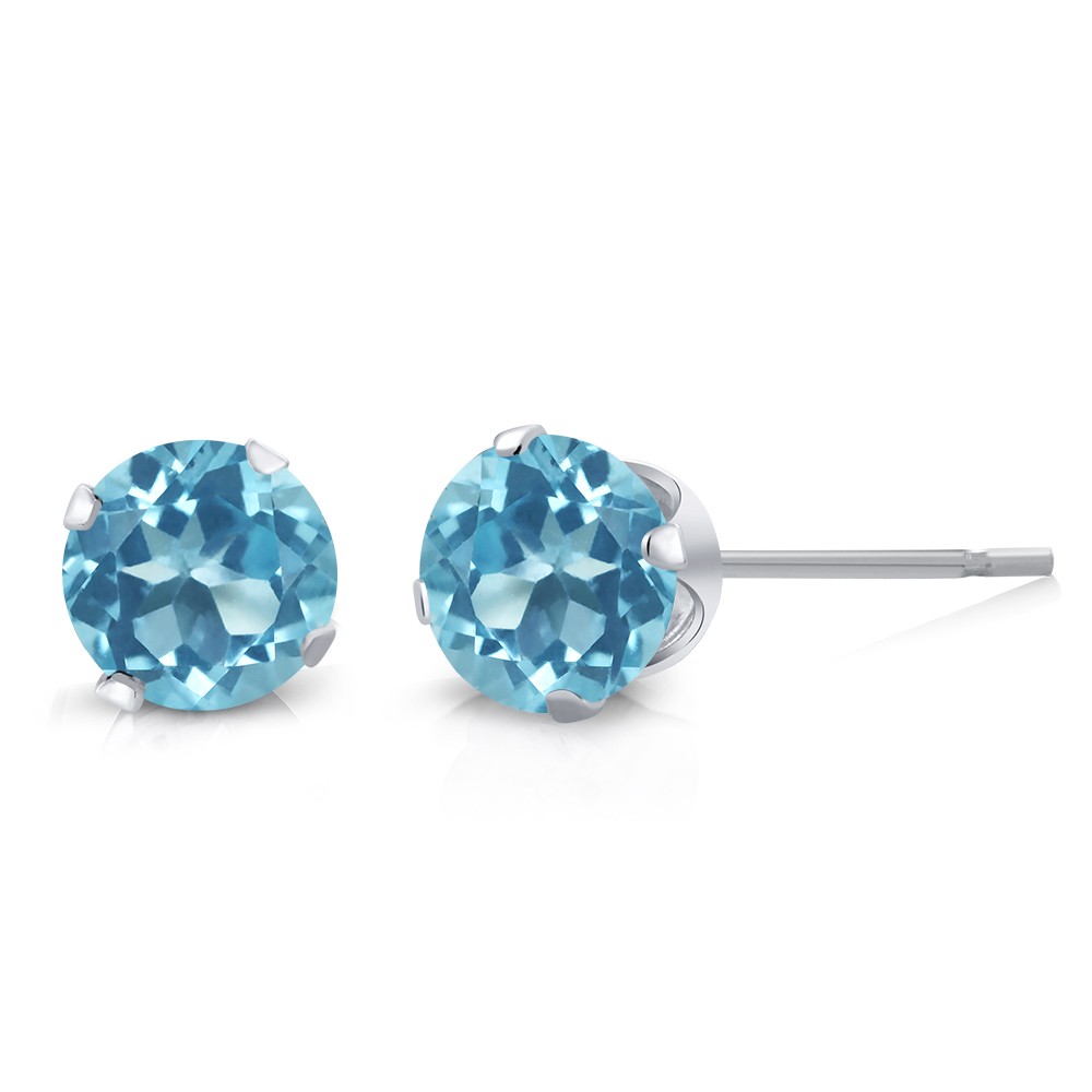925 Sterling Silver Blue Topaz, White Topaz and Garnet Stud Earrings Set of 3