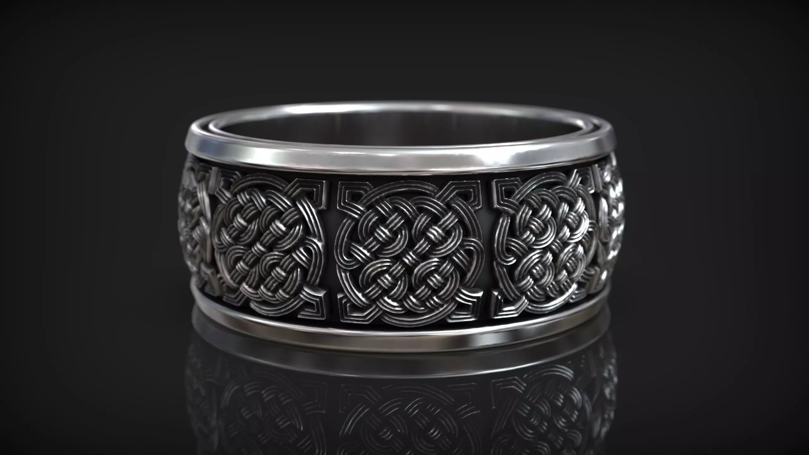 Oxidized Celtic Knot Nordic Ornate Slavic Pattern Viking 925 Silver Wedding Band