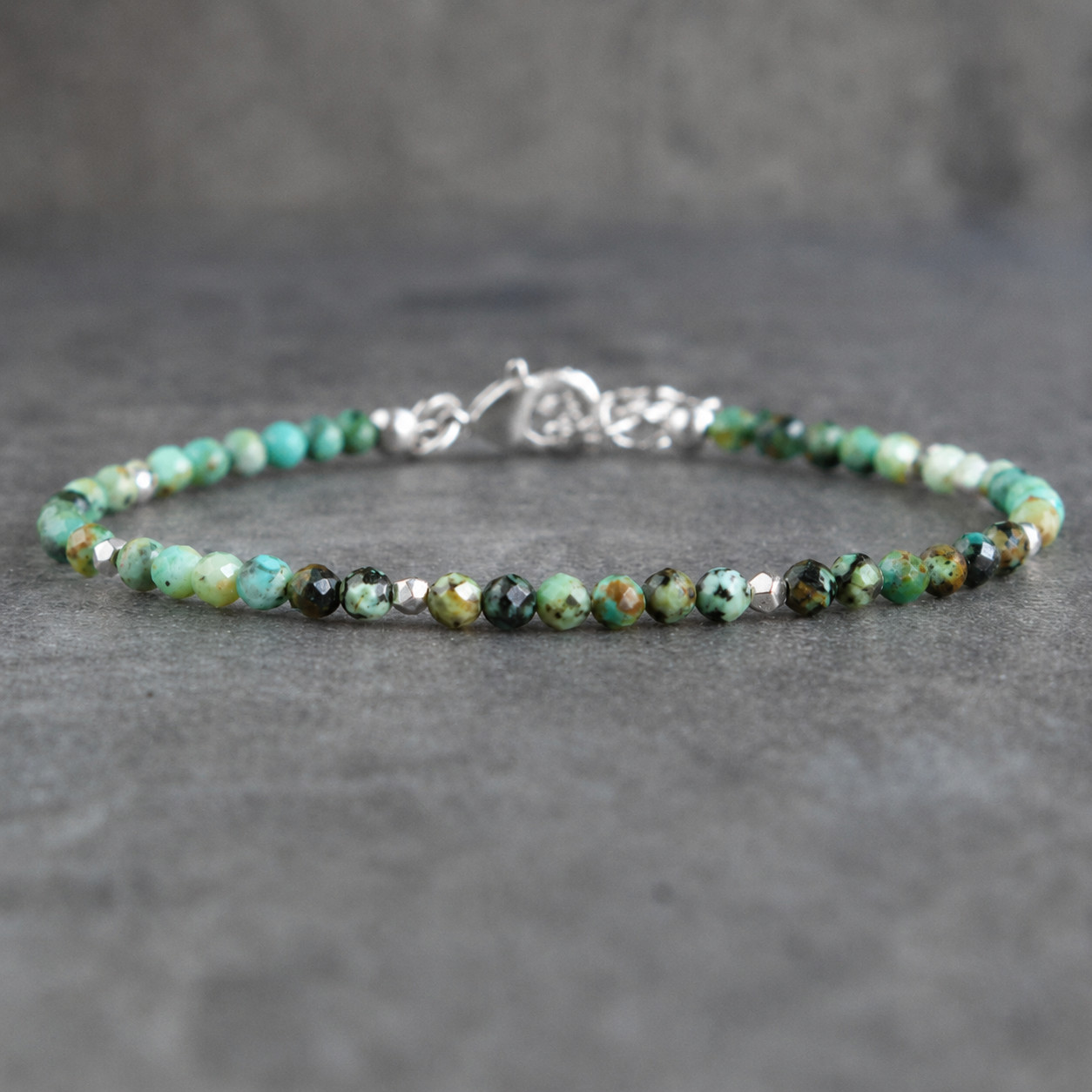 Tiny Green African Turquoise Beaded Bracelet Natural Stone Healing Crystal Gift