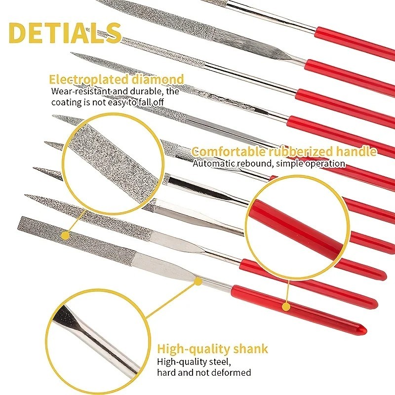 10pc Diamond Needle File Set Titanium Plated Jewelry Glass Stone Metal Tool 140m