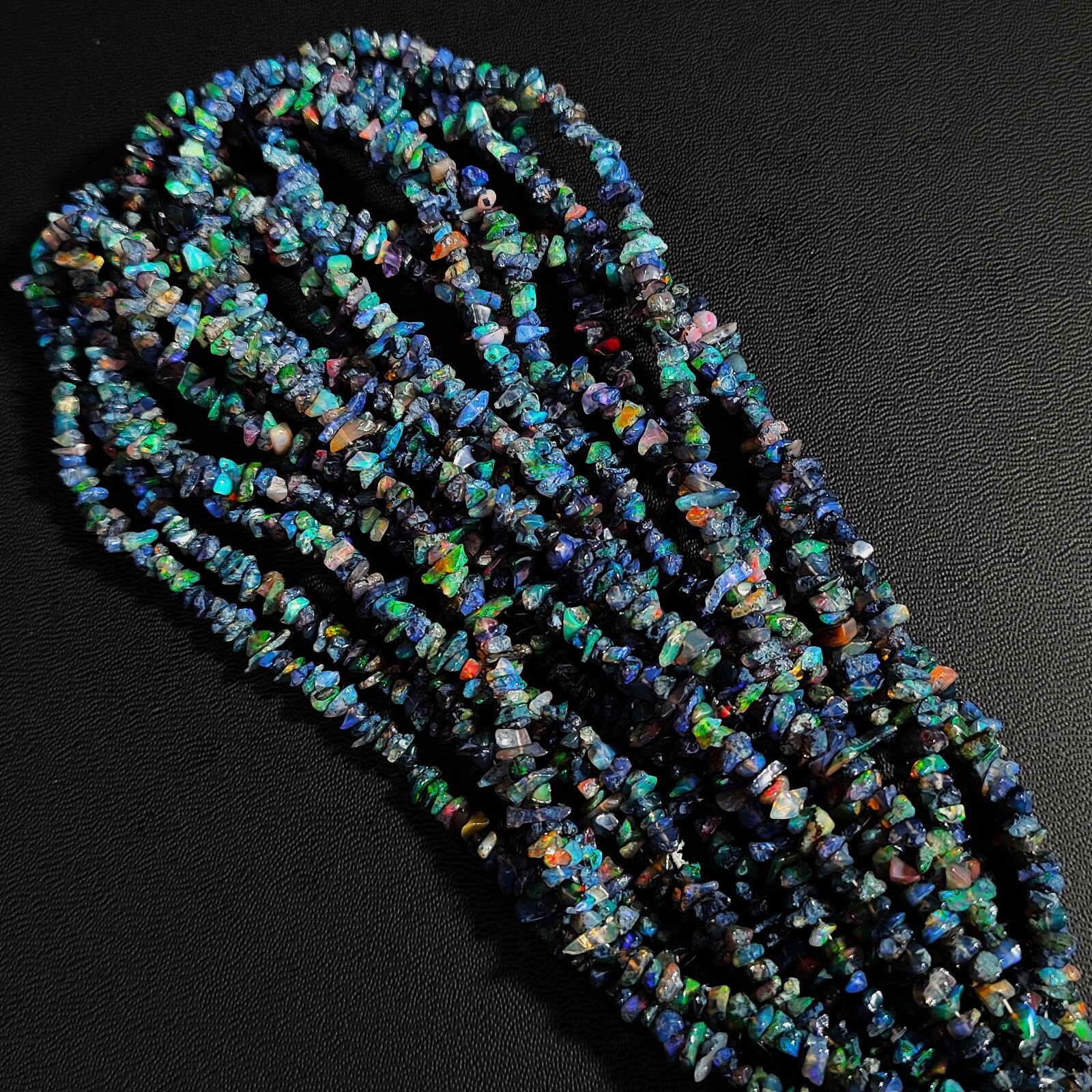 Natural Rainbow Fire Black Opal Gems 5 mm Size Chips Beads 16″ Strand