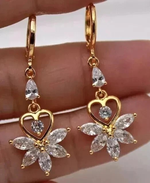 Round Cut Simulated Diamond Women’s Wedding Drop Earrings 14K Yellow Gold Plated