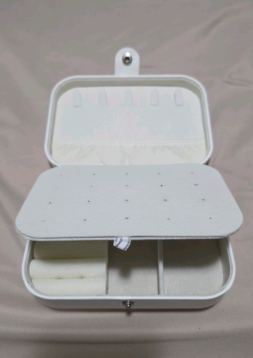 White Faux Leather Travel Jewelry Case, Velvet Lined, Holds 25+ Rings/Earrings