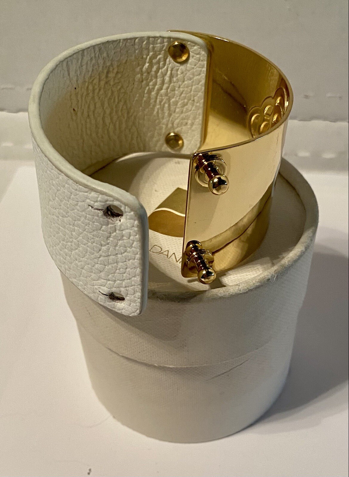 Parker Daniels White and Gold-tone Modernist Cuff Bracelet Flower Design