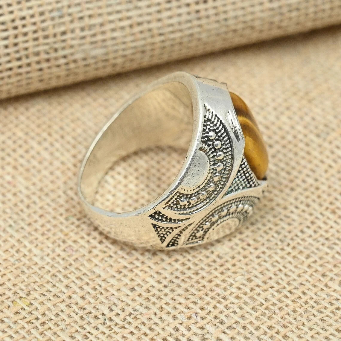 925 Sterling Silver Tiger Eye Gemstone Ring Statement Ring Engagement Gift Her