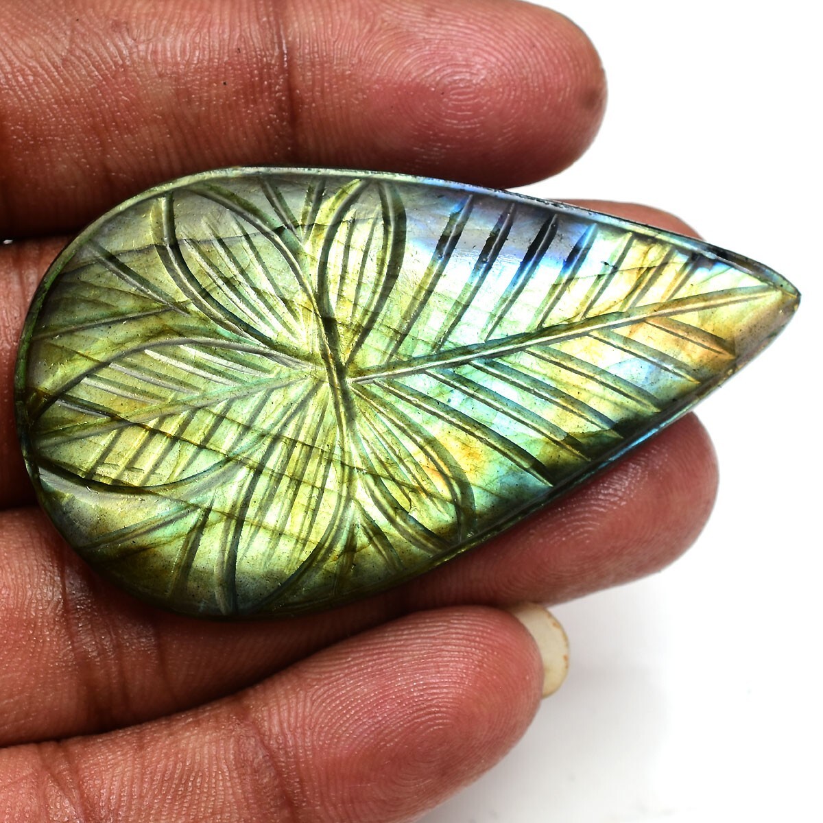 100.00 Cts Natural Labradorite Pear Hand Carving Flashy Untreated Loose Gemstone