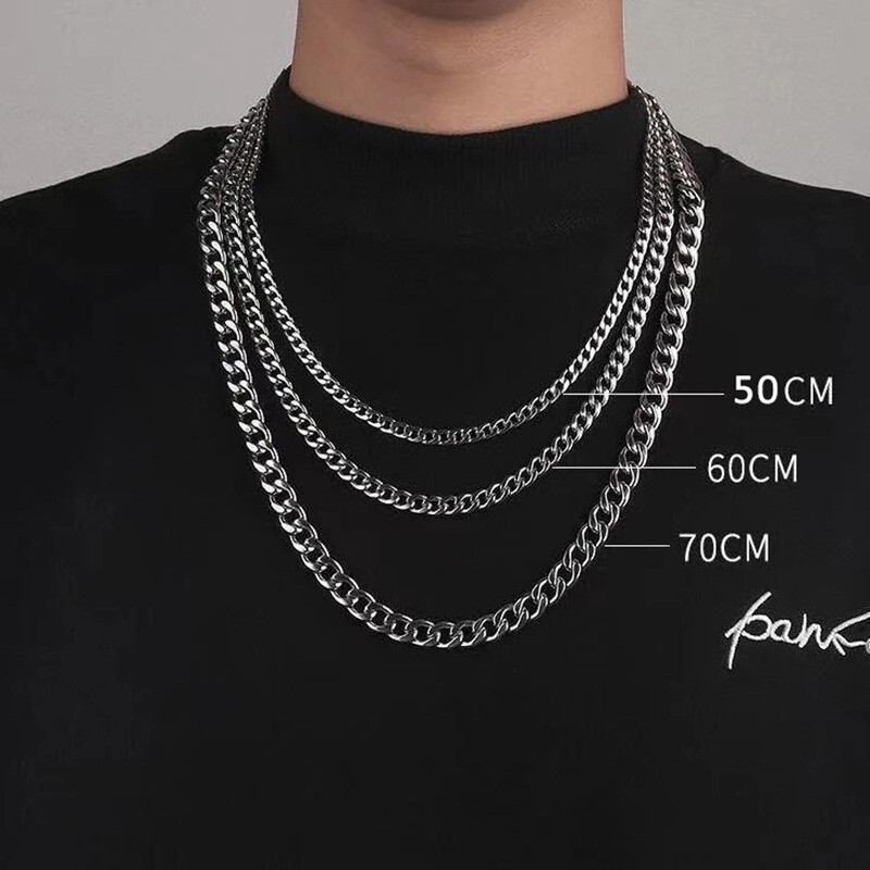 Hip Hop Width 3/5/7/9MM Cuban Link Stainless Steel Chains Necklace for Men Basic