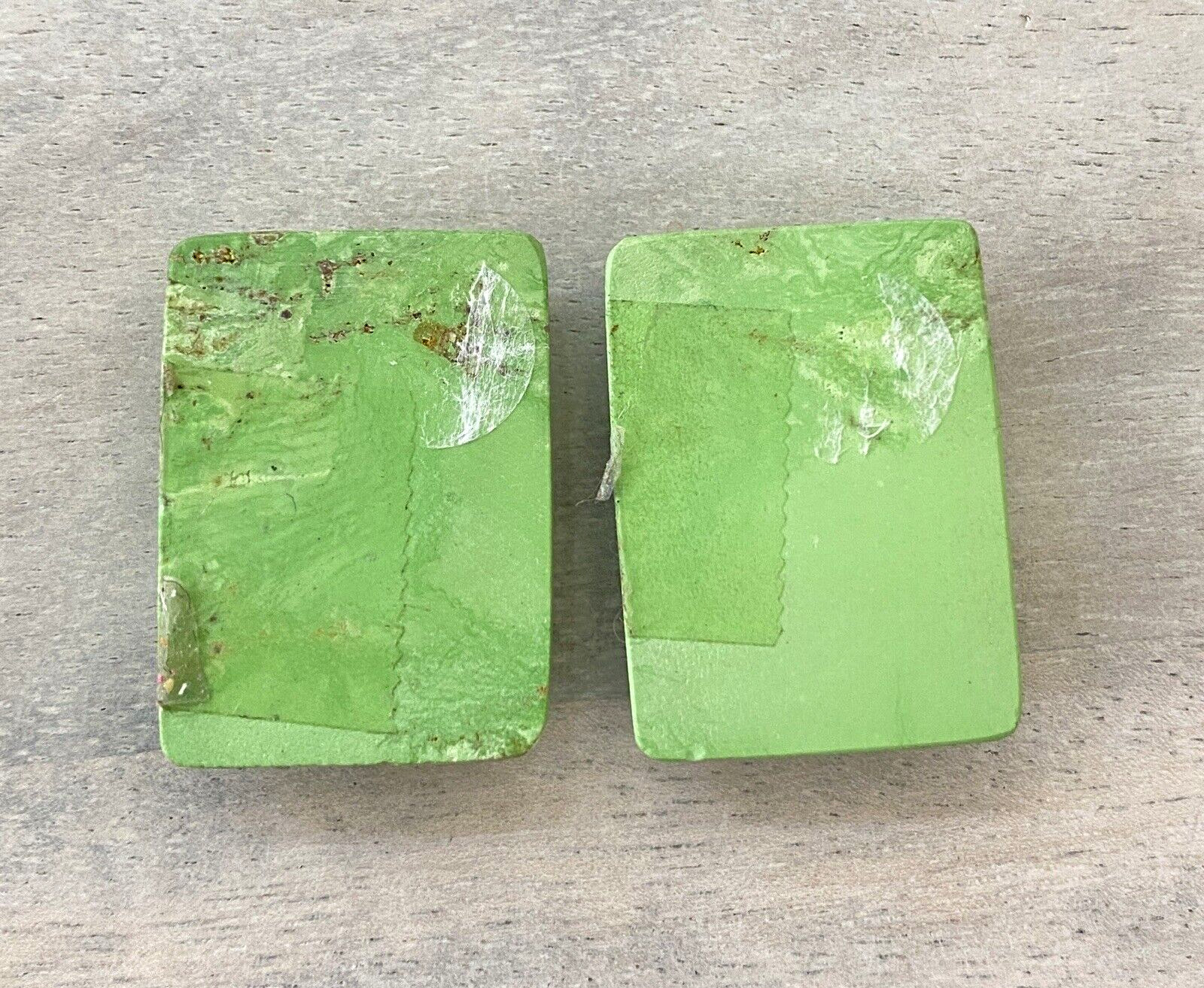 Pair Large Lime Green Gaspeite Rectangular Cabochons Not Backed