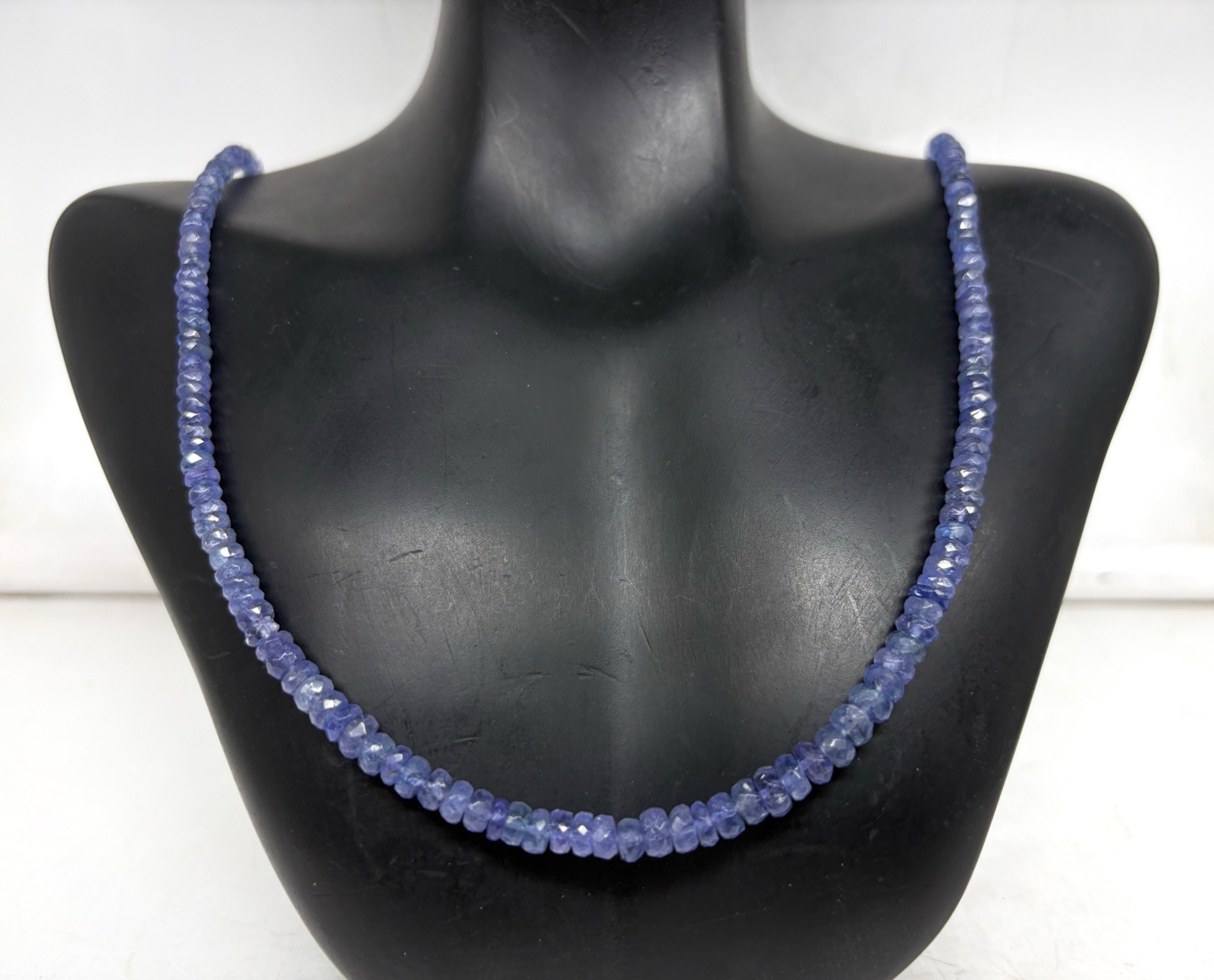 Tanzanite Necklace 20” 4-5mm Faceted Round Gemstone Beads Sterling Silver