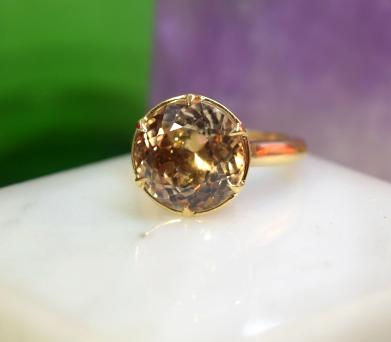 18K Yellow Gold Rare 10.0 Ct Round Natural Imperial Topaz Solitaire Ring sz 6