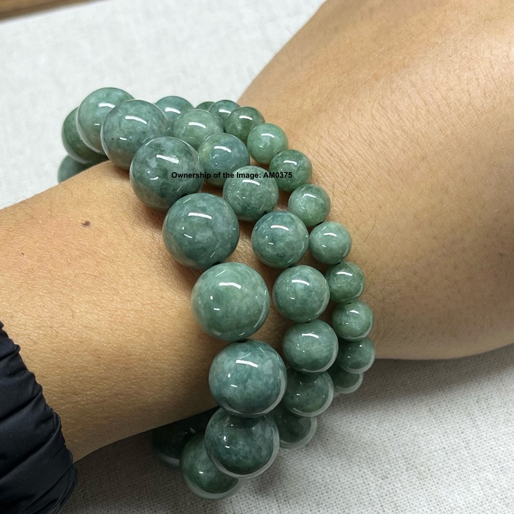1pcs Natural Grade A Jadeite Jade Bracelet 13mm Round Bead Stretch Bracelet