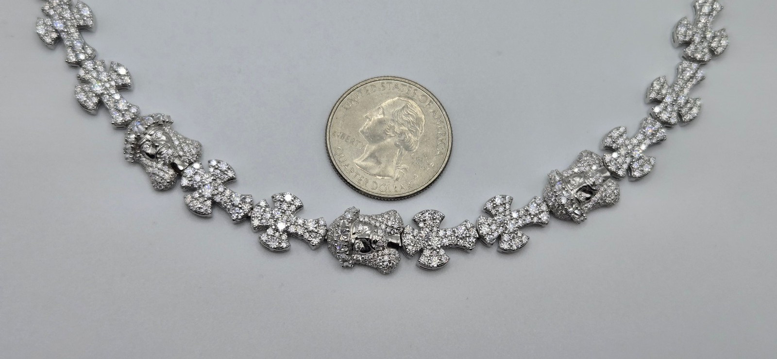 NEW 925 Sterling Silver MOISSANITE Jesus Face & Cross Bracelet, 9in Icey