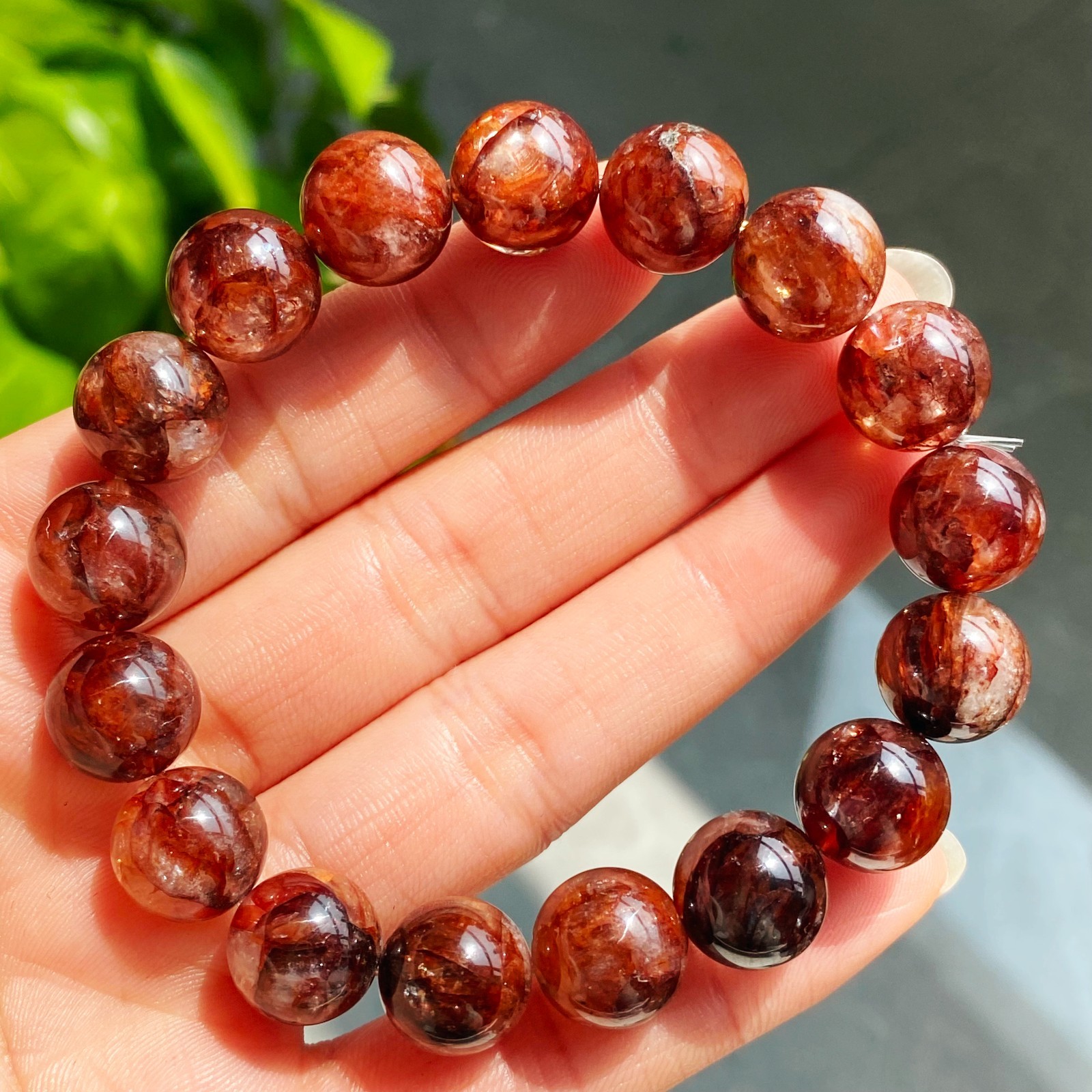 11.8mm Natural Red Multi-inclusions Phantom Quartz Crystal Beads Bracelet 2909