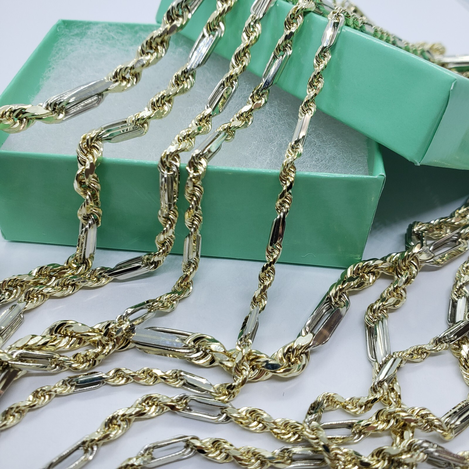 Authentic 14k Real Gold Two Tone Figarope Chain Necklace Lobster 3mm-6mm 18″-30″