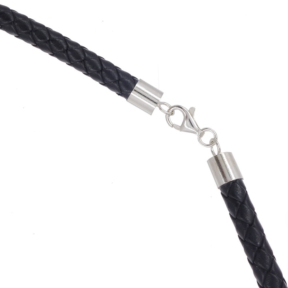 Sterling Silver 6mm Braided Round Genuine Leather Cord Necklace / Bangle