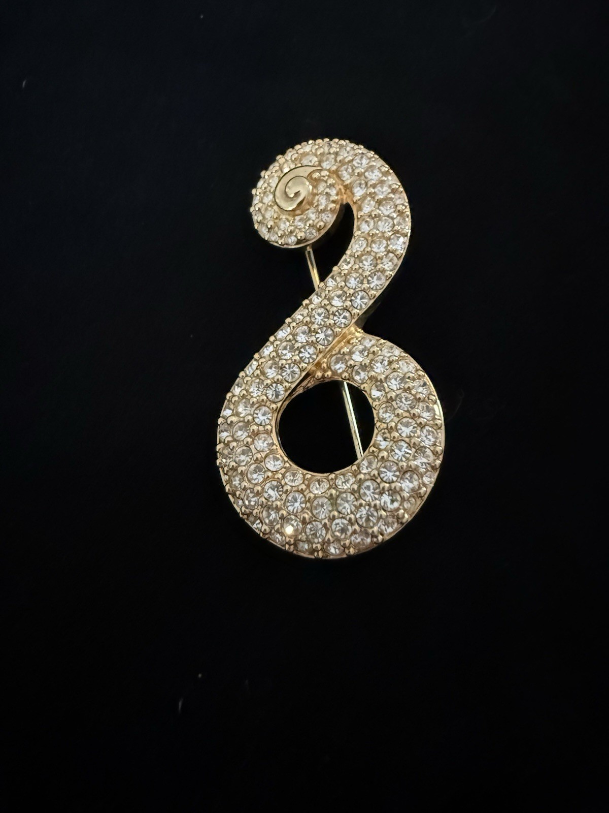 Swarovski Clear Crystal Rhinestone Pavé Swirl Brooch Pin Metal 2 in Art