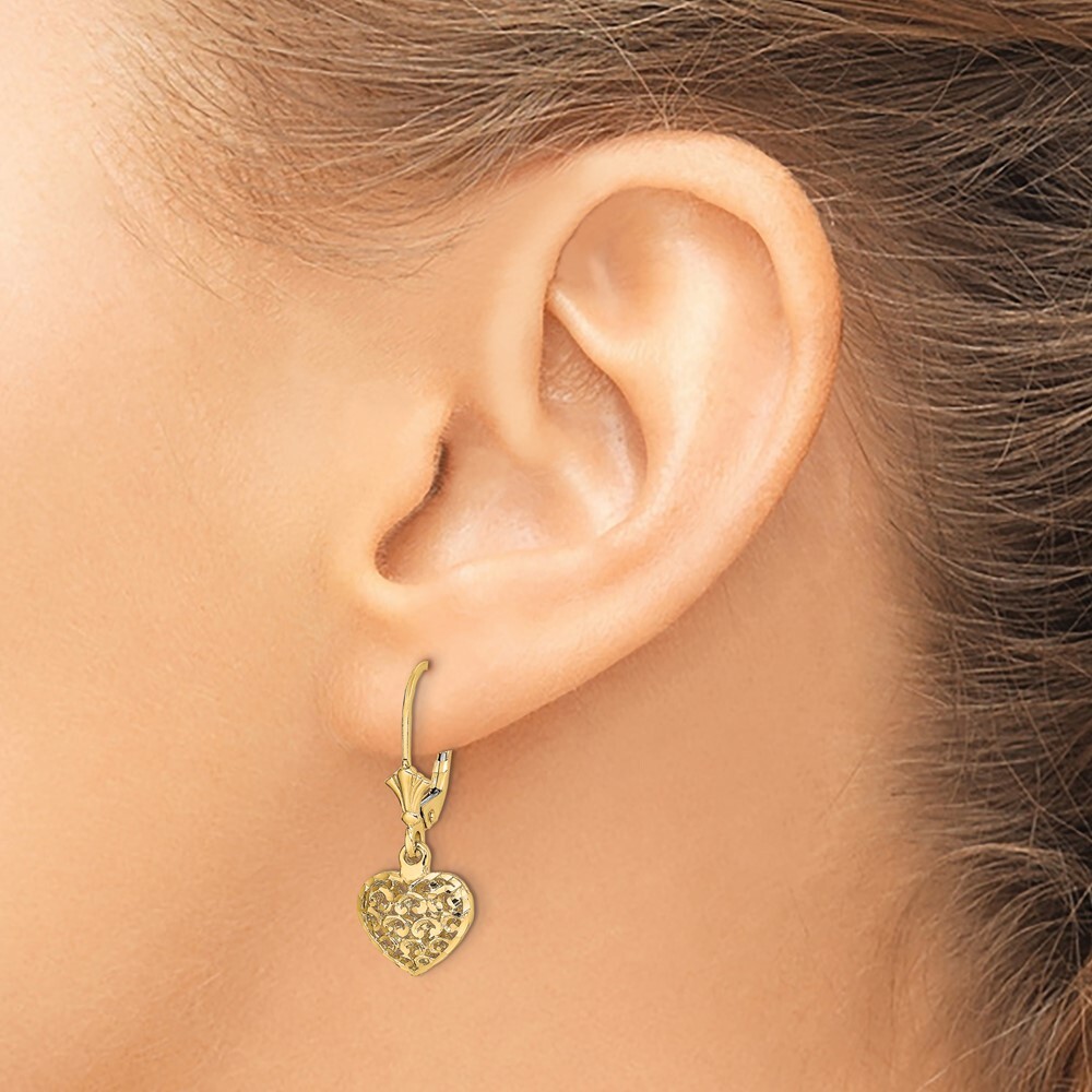 36.3mm 14K Yellow Gold w/ Beaded Filigree Winged Dragonfly Leverback Earrings