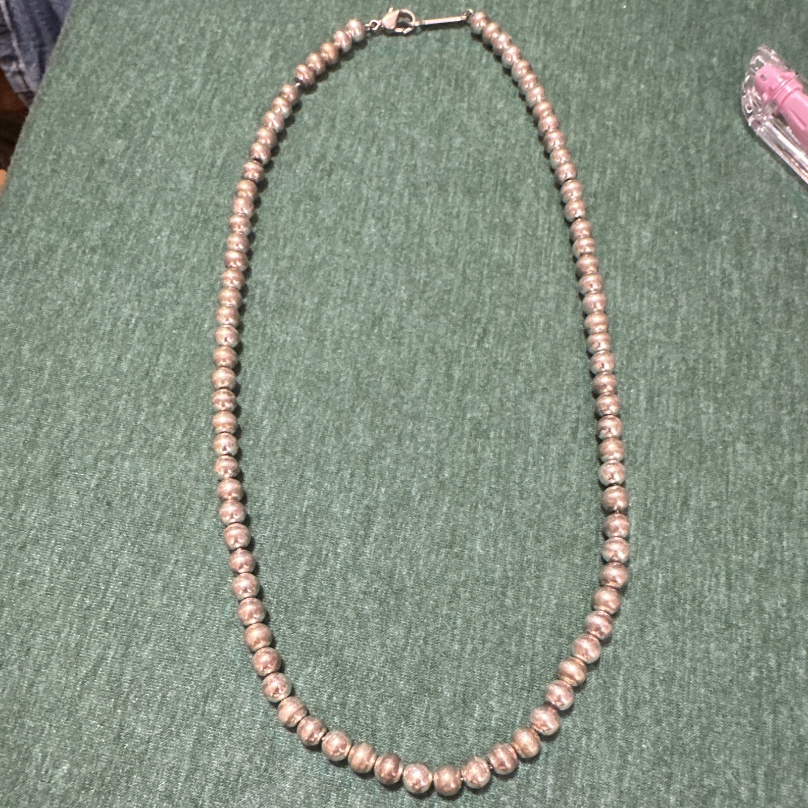 Silver-Tone Beaded Ball Chain Necklace, Lobster Clasp Closure, No Stone