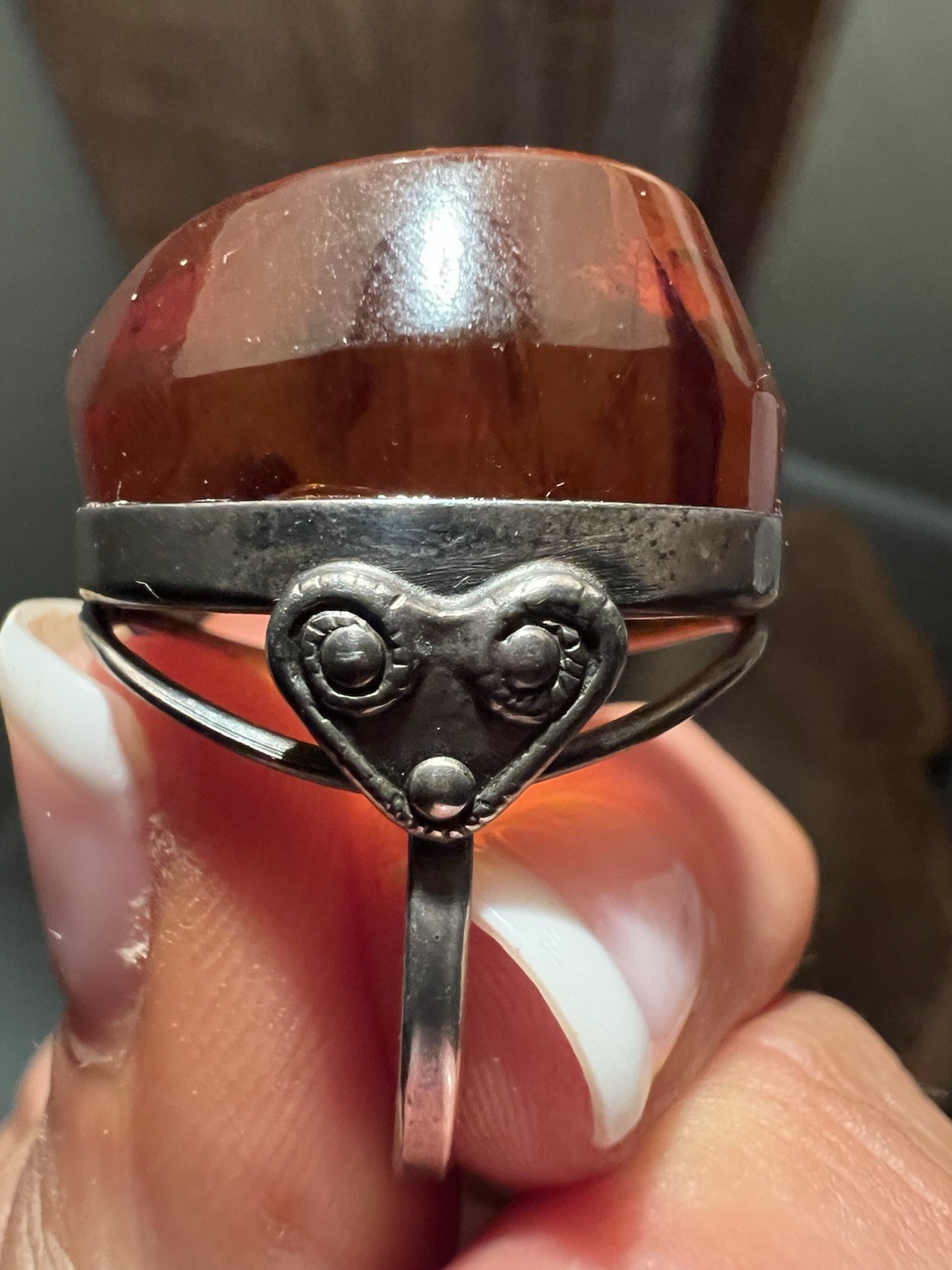 Vintage 1970’s Baltic Cognac Cabochon Amber Statement Ring