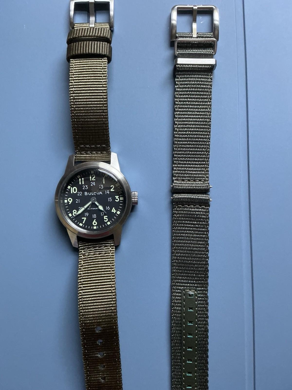 Bulova Military VWI Men’s Black Watch – 96A259 with Extra Band