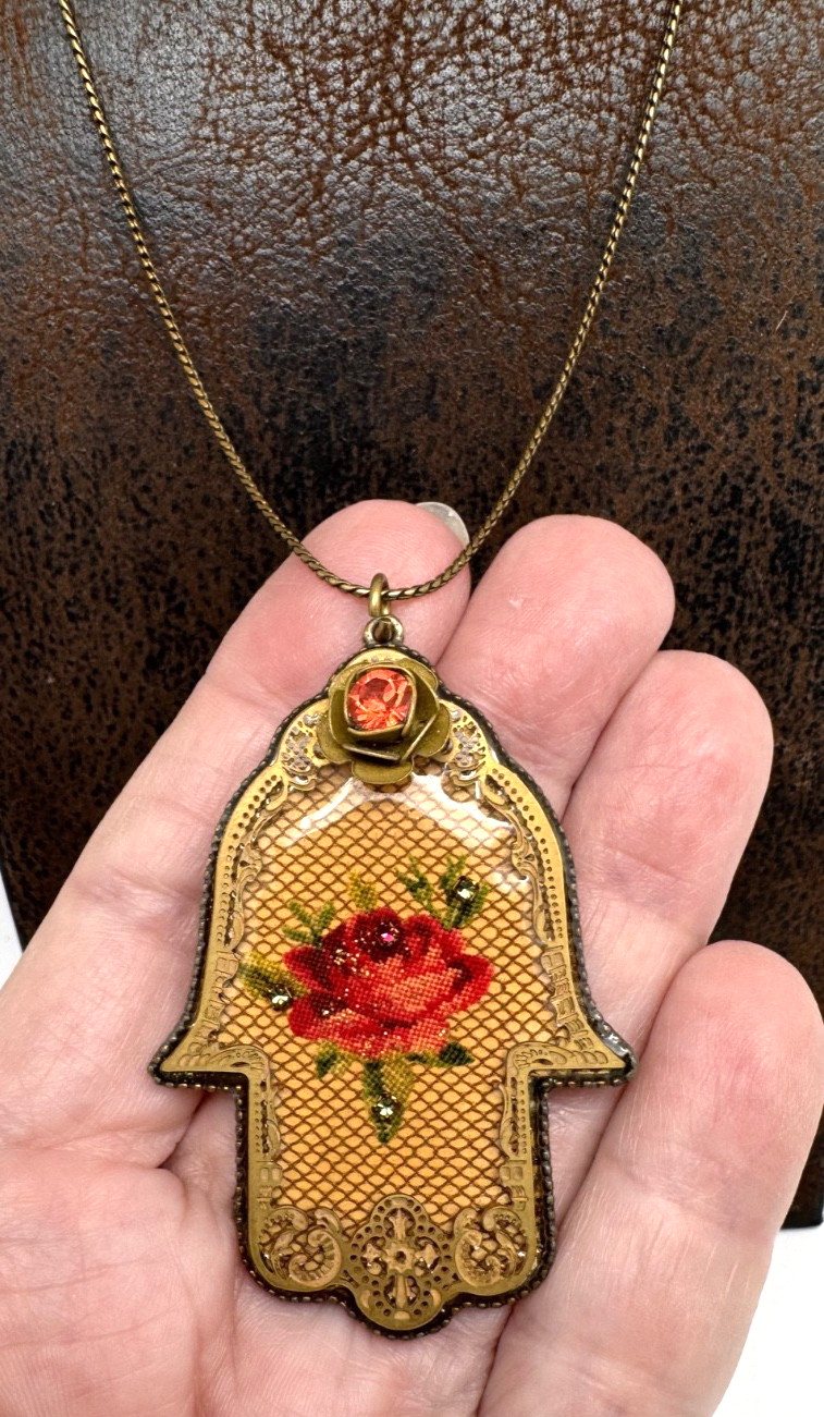 Lovely Michal Negrin Hamsa Necklace With Colorful Crystals Unique #648#