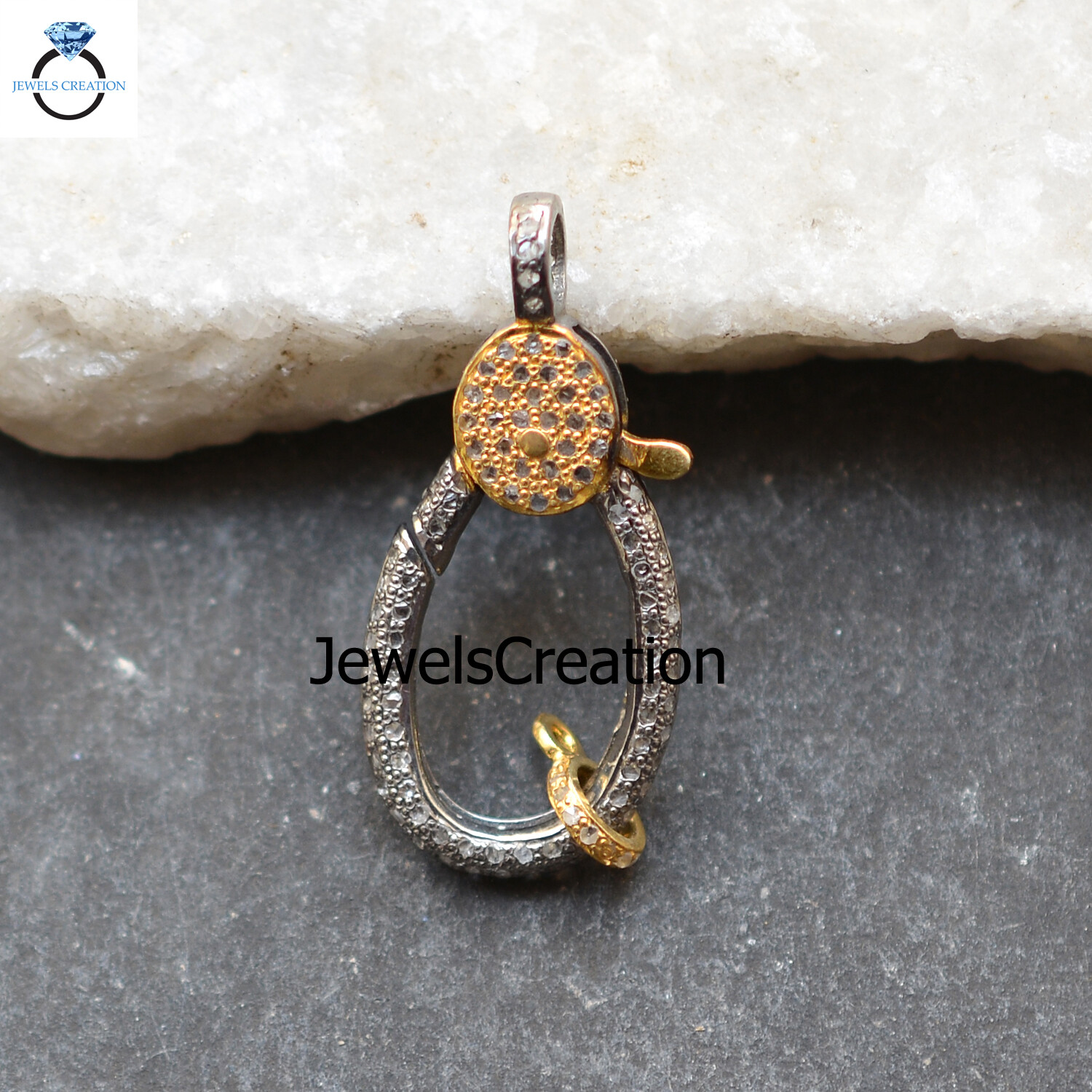 Natural Diamond Lobster Clasp Lock 925 Solid Silver Finding Gold Plated Jewelry