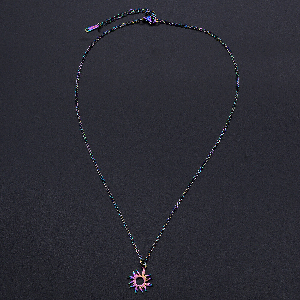Stainless Steel Pendants Necklace Lobster Sun Rainbow 15-3/4″ 40cm 1.5mm Z609