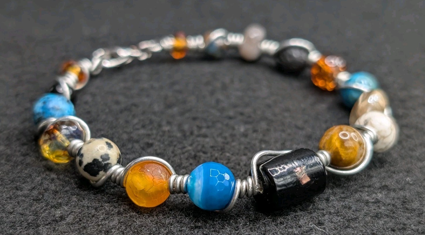 Stylish Mixed Boho Beaded Wire Wrapped Bracelet (18cm) M Wrist