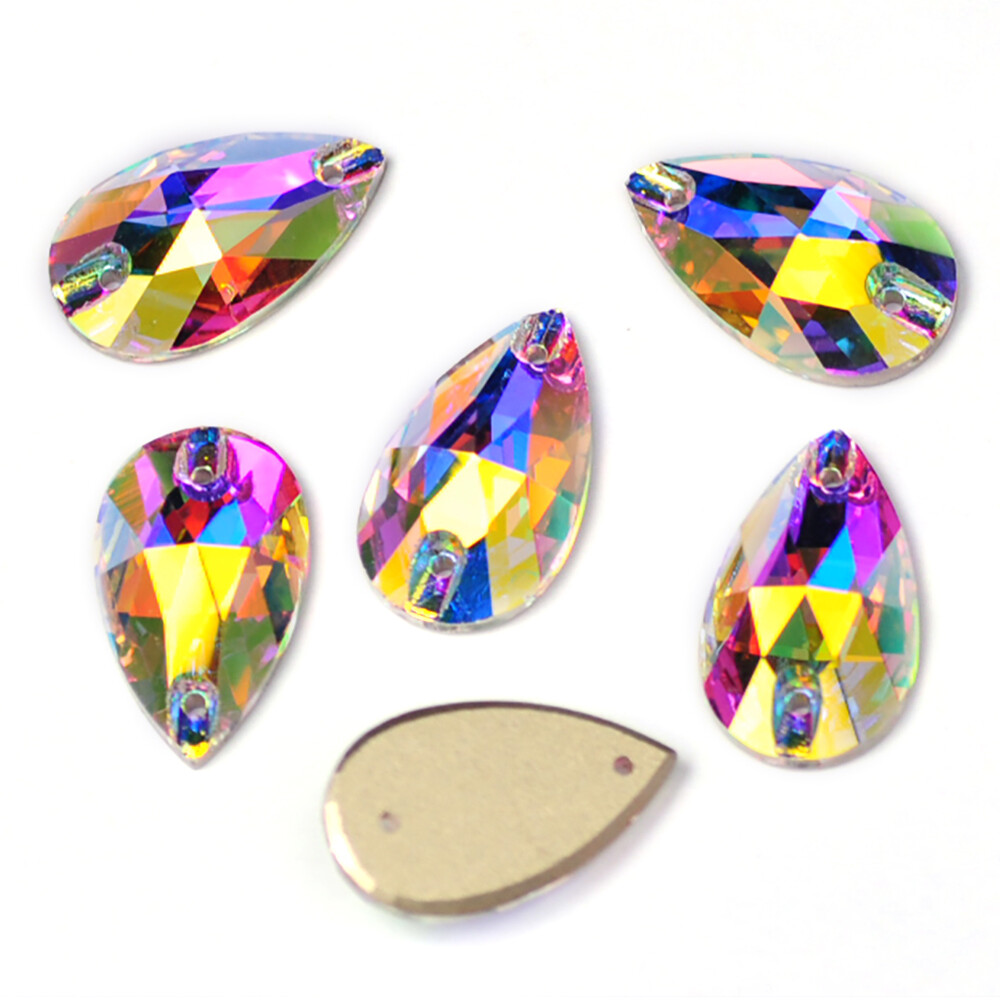 3230 Drop Sew On Rhinestones AB Clear Crystals Stones Flat Back Sewing Beads