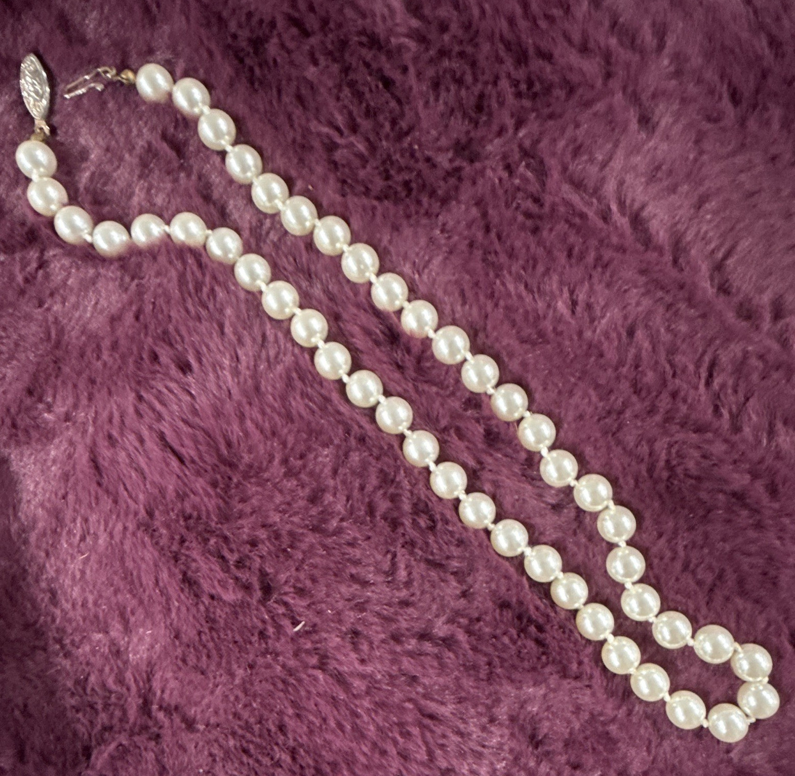 White Faux Imitation 16” Pearl Beaded Necklace, Hook Clasp