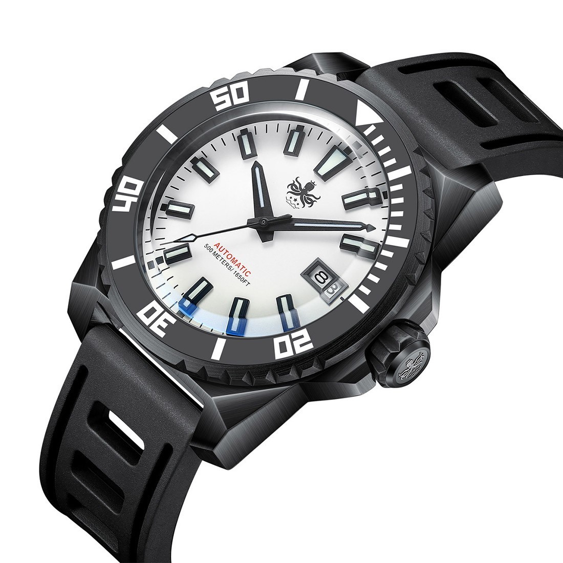 Phoibos LEVIATHAN 500M Steel Automatic Black Date Ceramic Diver Men’s Watch
