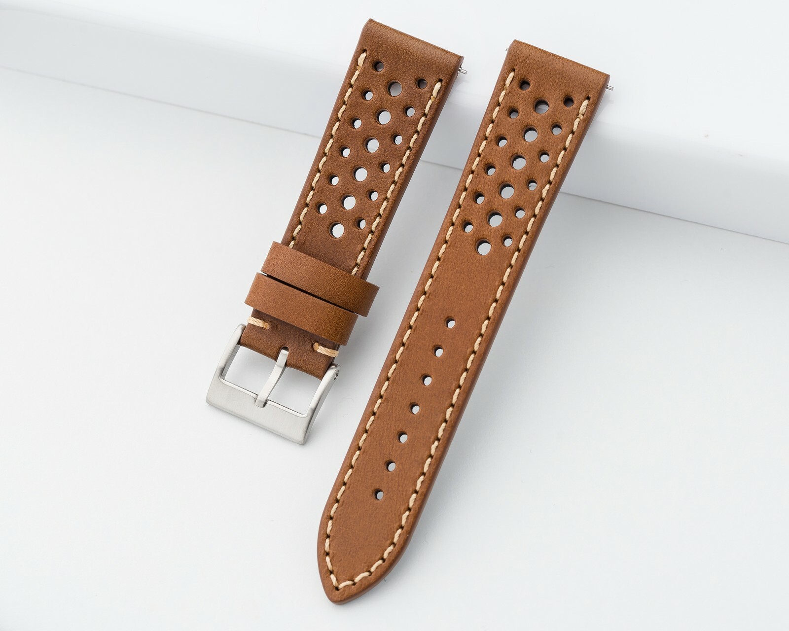 20mm 22mm Leather Rally Racing Watch Band Quick Release Strap – Black Tan Brown