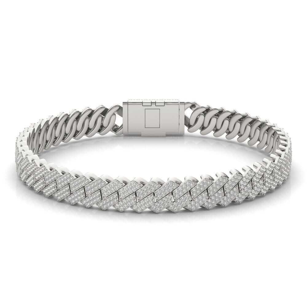Luxurious 4.75 CT White Sapphire Cuban Chain Link Pave Wedding Bracelet For Man