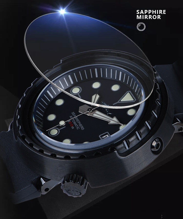 Heimdallr Sharkey Sea Shepard NH35A Black Tuna PVD 200M Diver Automatic Watch C3