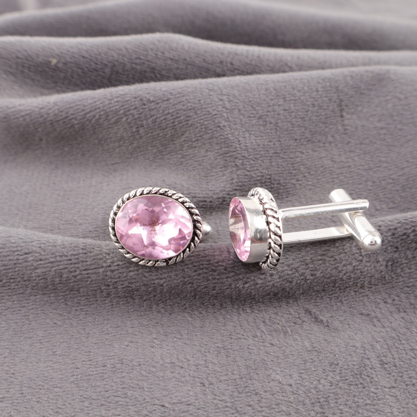 Pink Morganite Gemstone 925 Sterling Silver Men’s Cufflinks Jewelry Gift For