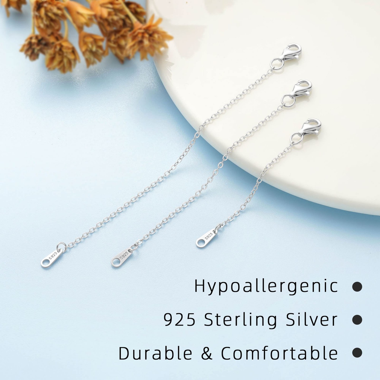 Sterling Silver Necklace Extenders for Women Silver Chain Extension Bracelet