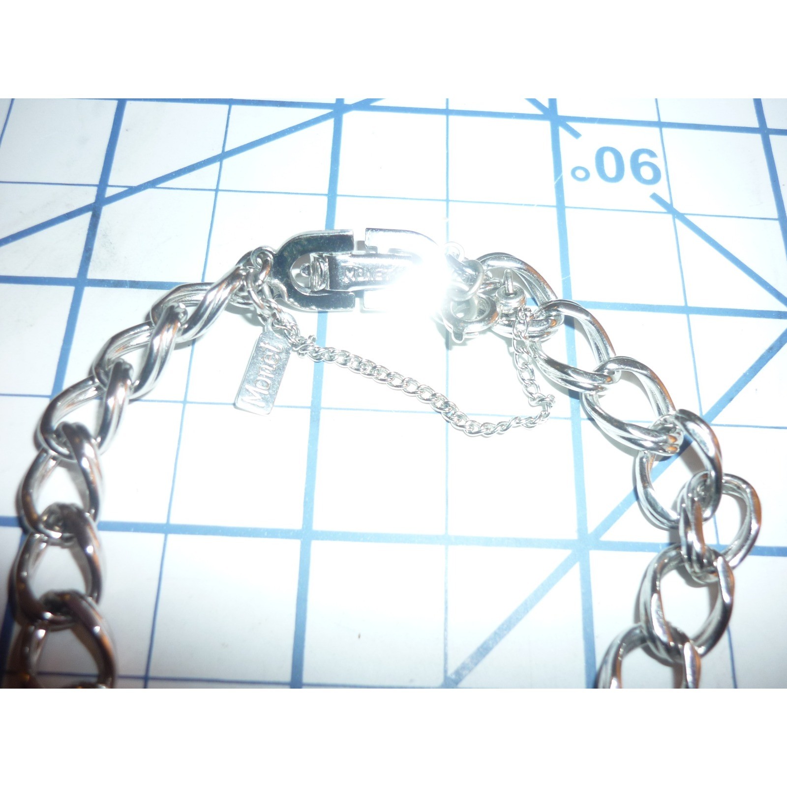 Monet Silver Tone Curb Link Bracelet with Safety Chain 7.5 Inch Vintage