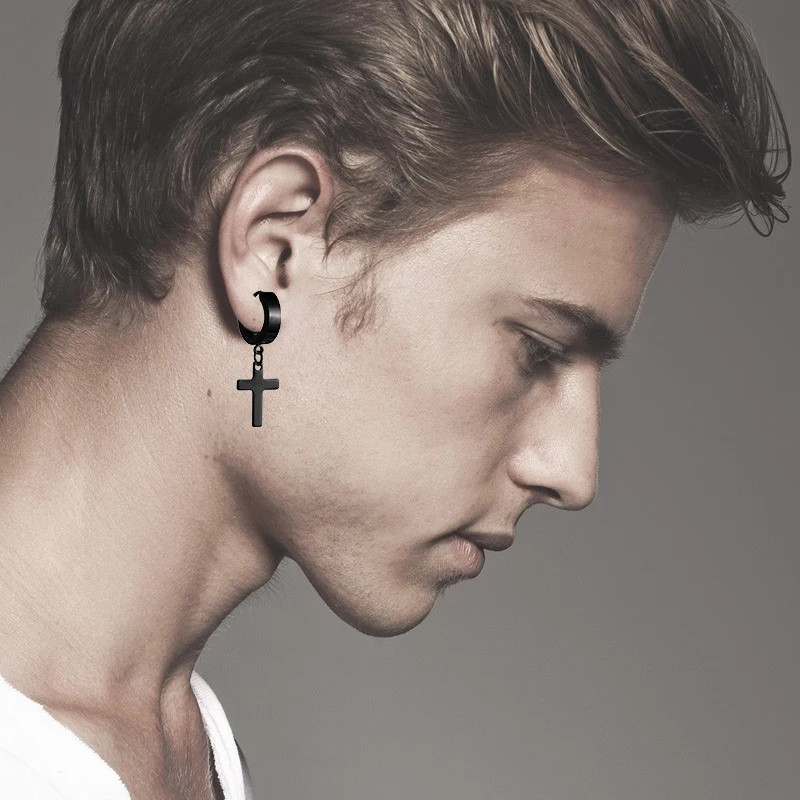 Black Punk Stainless Steel Stud Earrings Round Vintage Piercing Black Jewelry