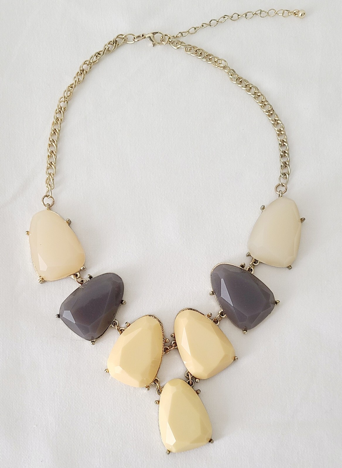 Lot of 2 Necklaces Gold Tone Statement Bib Chain Black Yellow Gray